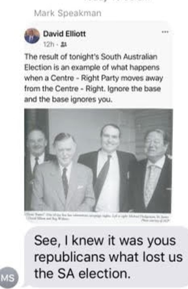 A text message by Attorney-General Mark Speakman sent to colleagues. Source: Supplied