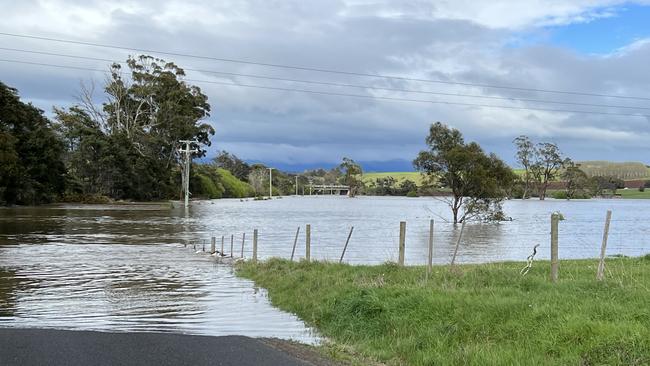 Flooding at Drumreagh Cabins at Deloraine has cut the property off in two directions. Picture: Melissa Sherriff