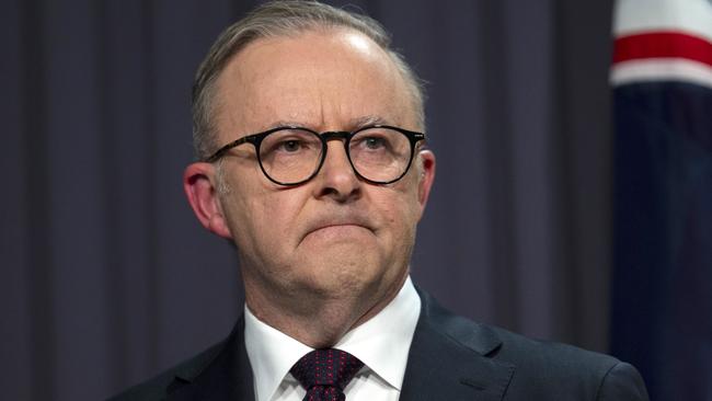 Anthony Albanese in Parliament House hours after the emphatic No vote at the voice referendum was revealed. Picture: NCA NewsWire / Martin Ollman