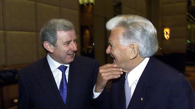 Then opposition leader Crean with former prime minister Bob Hawke in 2003 in Melbourne. Picture: Brett Hartwig