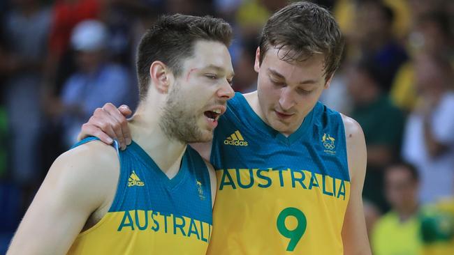 Matthew Dellavedova and Ryan Broekhoff at the Rio Olympics. Picture: Alex Coppel