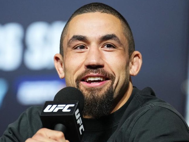 ABU DHABI, UNITED ARAB EMIRATES - OCTOBER 24: Robert Whittaker of New Zealand is seen on stage during the UFC 308 press conference at Etihad Arena on October 24, 2024 in Abu Dhabi, United Arab Emirates.  (Photo by Chris Unger/Zuffa LLC)