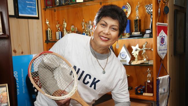 Norlaila Kyrgios, pictured in 2014 with son Nick’s first tennis racquet. Picture: Gary Ramage