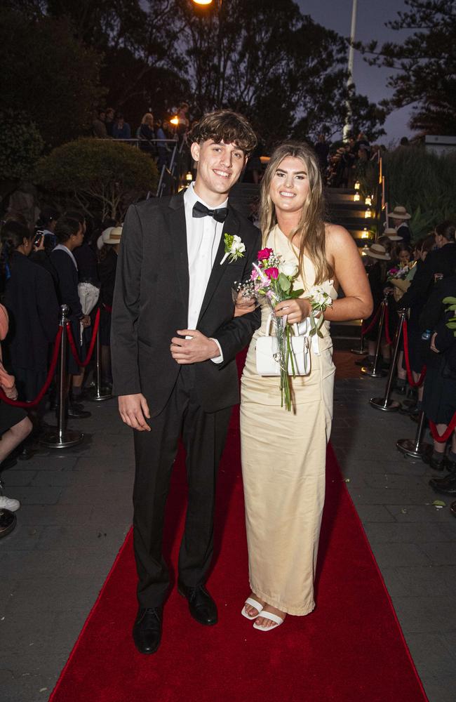 Charlotte Stevenson Hiley and partner Mitch Garrels arrive at The Glennie School formal at Picnic Point, Thursday, September 12, 2024. Picture: Kevin Farmer