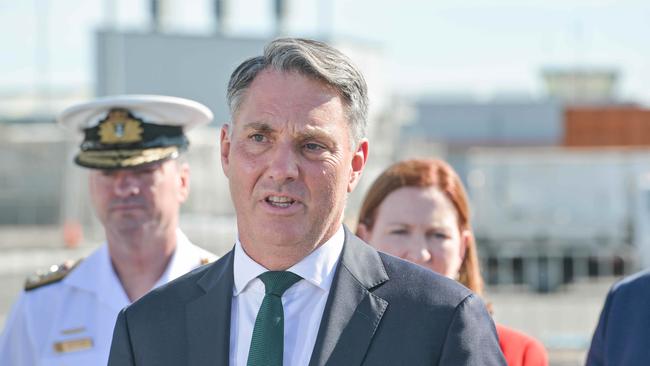 Defence Minister Richard Marles after signing a co-operation agreement to build the AUSKUS submarines at the Osborne Naval Shipyard. Picture: NCA NewsWire/Brenton Edwards