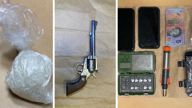 Police will alleged they found a gun, drugs, mobile phones, cash and paraphernalia during a search of a man's car.