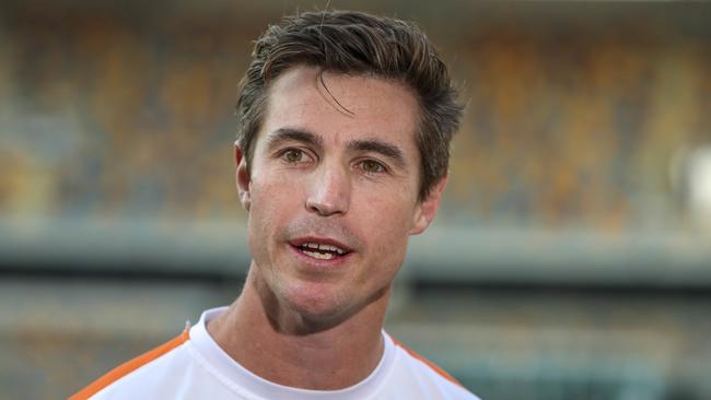 Lenny Hayes speaks to media during a GWS Giants training session in 2019. Picture: AAP Image/Glenn Hunt