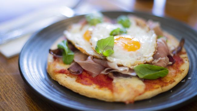 Indulge - Cibo E Vino, Battery Point. Breakfast pizza. Picture: RICHARD JUPE