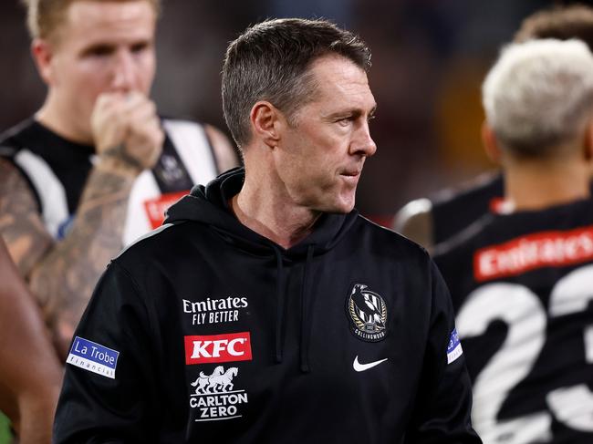 ADELAIDE, AUSTRALIA - APRIL 07: Craig McRae, Senior Coach of the Magpies looks on during the 2024 AFL Round 04 match between the Collingwood Magpies and the Hawthorn Hawks at Adelaide Oval on April 07, 2024 in Adelaide, Australia. (Photo by Michael Willson/AFL Photos via Getty Images)