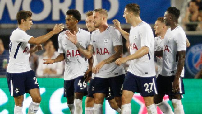 Tottenham Hotspur teammates after scoring.