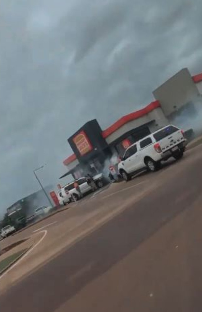 Dramatic footage of a NT Police serious crimes bust at the Hungry Jack’s drive-through at Coolalinga, off the Stuart Highway on Thursday January 5.