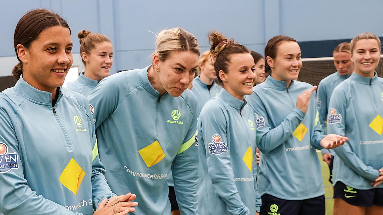 Matildas captain Sam Kerr with other players. Picture NCA NewsWire / Ian Currie