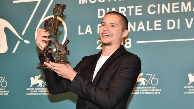 Toby Wallace with his award in Venice. Picture: Getty Images