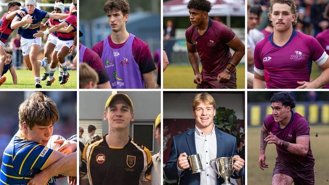 The eight Queenslanders selected in the Australian Schools and U18s squad. Top row, left to right: Charlie Brosnan, Ben Daniels, Trevor King, Joe Liddy. Bottom row, left to right: Nick Bloomfield, Will MCulloch, Harry McLaughlin-Phillips, Dre Pakeho.