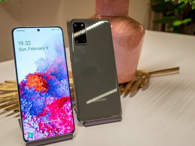 **Online embargo: 6am AEDT, Wednesday, February 12**  The Samsung Galaxy S20 will be available in grey, pink and blue.  Picture: Jennifer Dudley-Nicholson/News Corp Australia