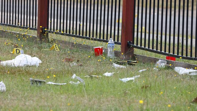 Police investigate a stabbing at Packett Crescent, Loganlea. Picture: Liam Kidston