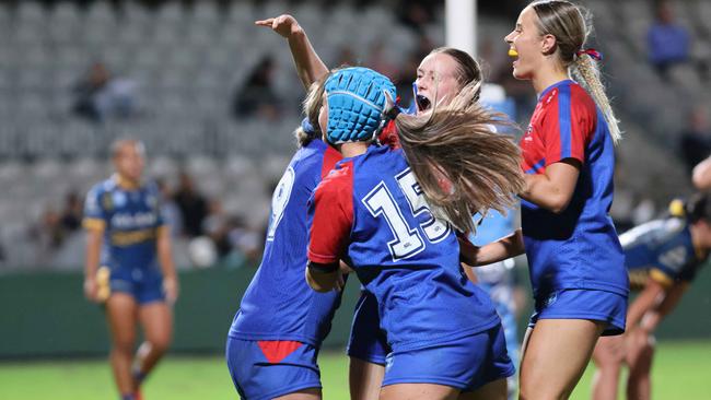 The Knights celebrate an impressive comeback win over the Eels.