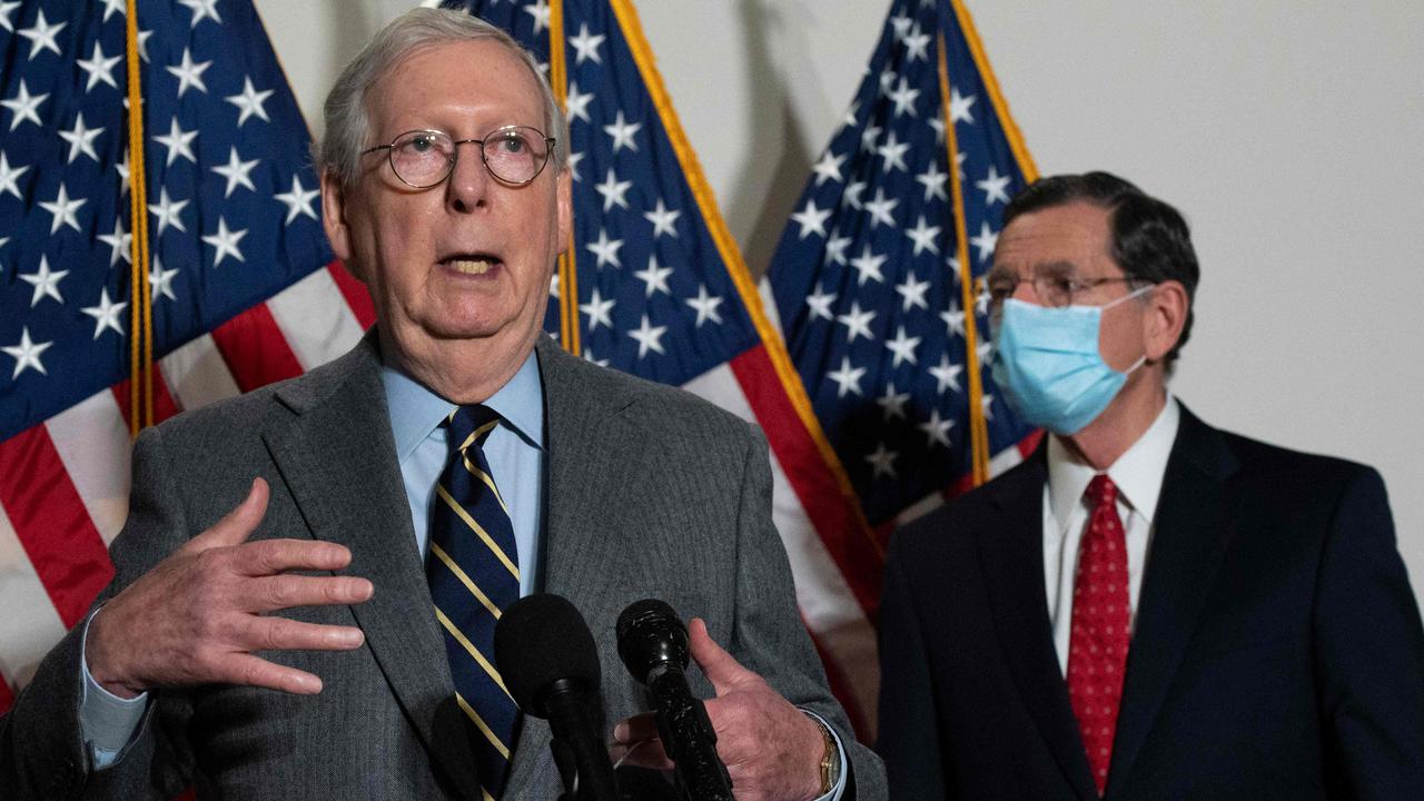 Senate Minority Leader Mitch McConnell said, without mentioning Ms Greene by name, ‘loony lies and conspiracy theories are cancer for the Republican Party and our country’. Picture: Jim Watson/AFP