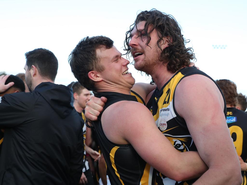 Lachie Clifford and Jack Tomkinson. TSL grand final Kingborough Tigers V North Launceston. Picture: Nikki Davis-Jones