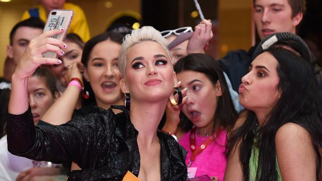 Katy Perry taking pictures with fans in Melbourne. Picture: Josie Hayden