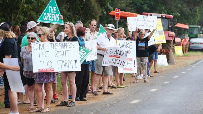 Protest outside the site of the new Tweed Valley Hospital at Cudgen. Photo Scott Powick