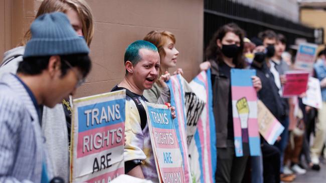 Transgender activists gather outside NSW Parliament House last week.