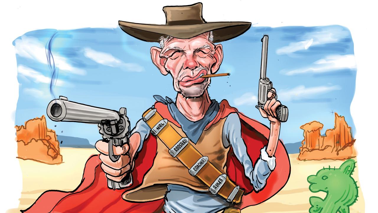 Wayne Bennett was in ‘gunslinger’ mode this week. Digital art: Boo Bailey