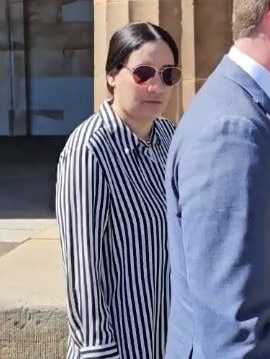 Ghizlane Jabrane (female) with her lawyer outside the Adelaide Magistrates Court where she is charged with corruption offending. Picture: Sean Fewster