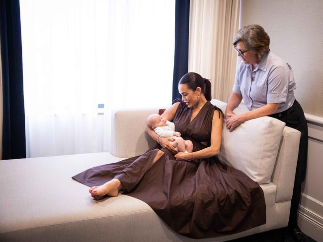 Tracy Hayden ( Nanna and midwife) with daughter Rebekah Hayden and grandson Oscar Manning ( 7 weeks) at Prince of Wales Private Hospital maternity ward.