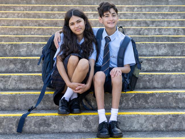 Siblings Ellie Jhinku and Nicholas Jhinku would’ve been unable to attend the same school without the move to coeducation. Picture: Thomas Lisson