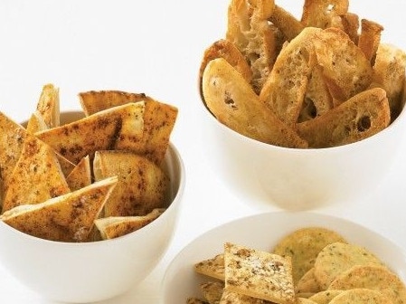 Spray pita breads with olive oil and sprinkle with paprika, then cut into triangles and pop in the oven until they turn crispy for the perfect crunchy dipper.