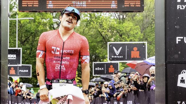Australian triathlete Nick Thompson wins the Ironman 70.3 Tasmania in Hobart on Sunday 4th February. Picture: Linda Higginson
