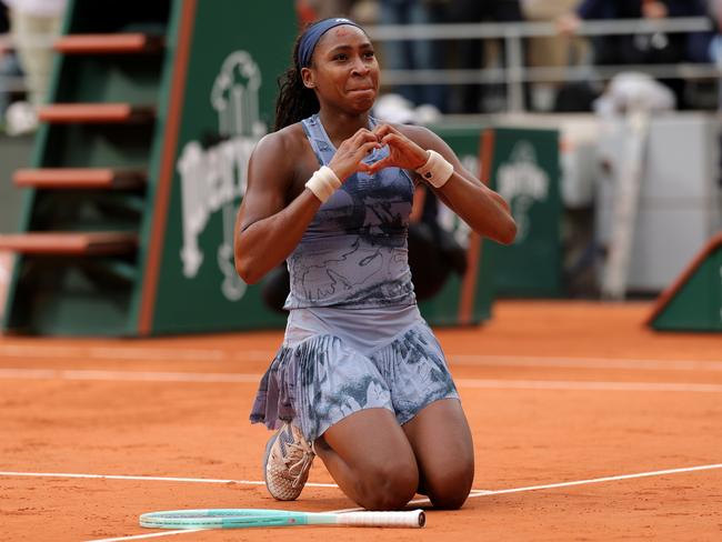 Coco Gauff celebrates her French Open win. Picture: Julian Finney/Getty Images