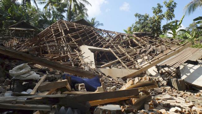 Houses damaged by the earthquake in North Lombok. Picture: AP