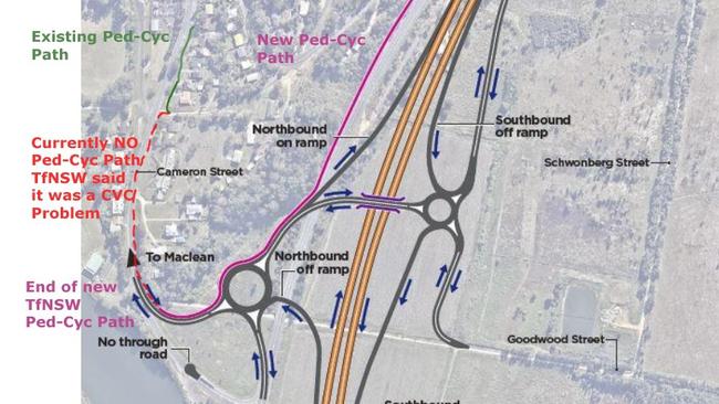 VISIONARY: There is nothing quite like brand-spanking new infrastructure that seamlessly disconnects with the old. The red lines highlight the stretch of road without a safe cycle path.