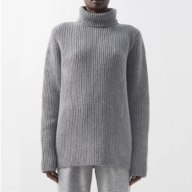 Grey Displaced-sleeve roll-neck wool sweater, Raey