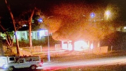 Several dwellings were damaged and destroyed after fires were deliberately lit during riots in Aurukun on New Year’s Day. Picture: Queensland Police Service