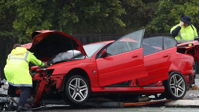 The crash at Wakerley on Thursday that left a 12-year-old boy critically injured. Picture: Liam Kidston.