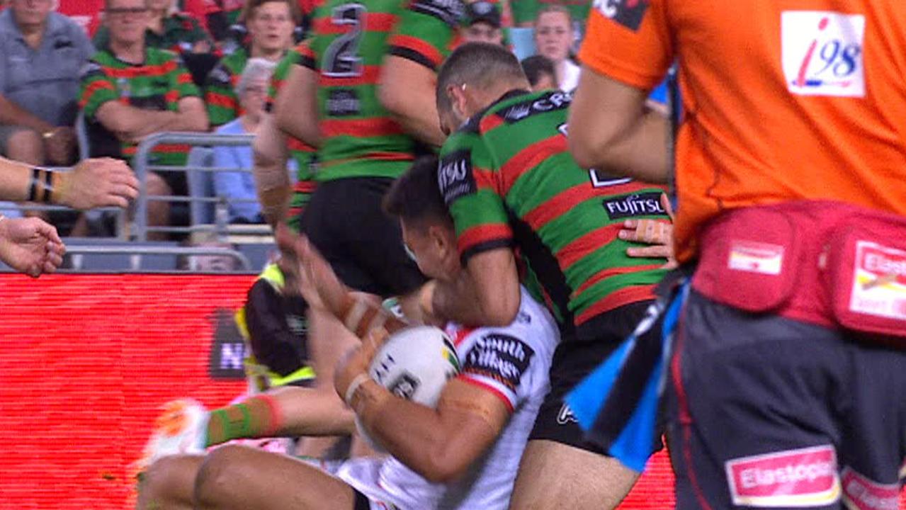 Greg Inglis was penalised for this crusher tackle on Tim Lafai.