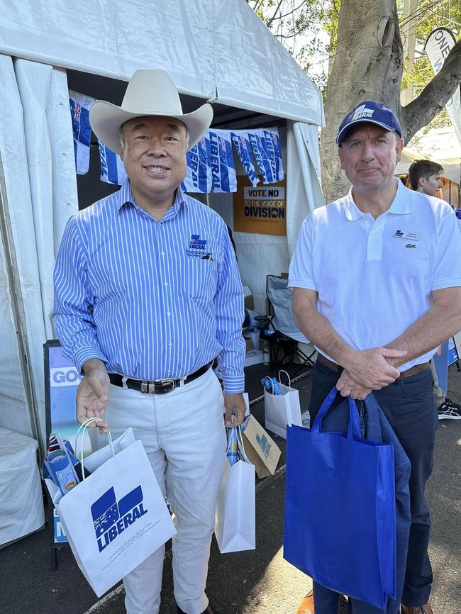 Mr Goodenough, left, outside the Liberal Party stand at the Perth Royal Show. Picture: Facebook