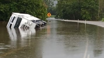 A truck in floodwaters in Far North Queensland.