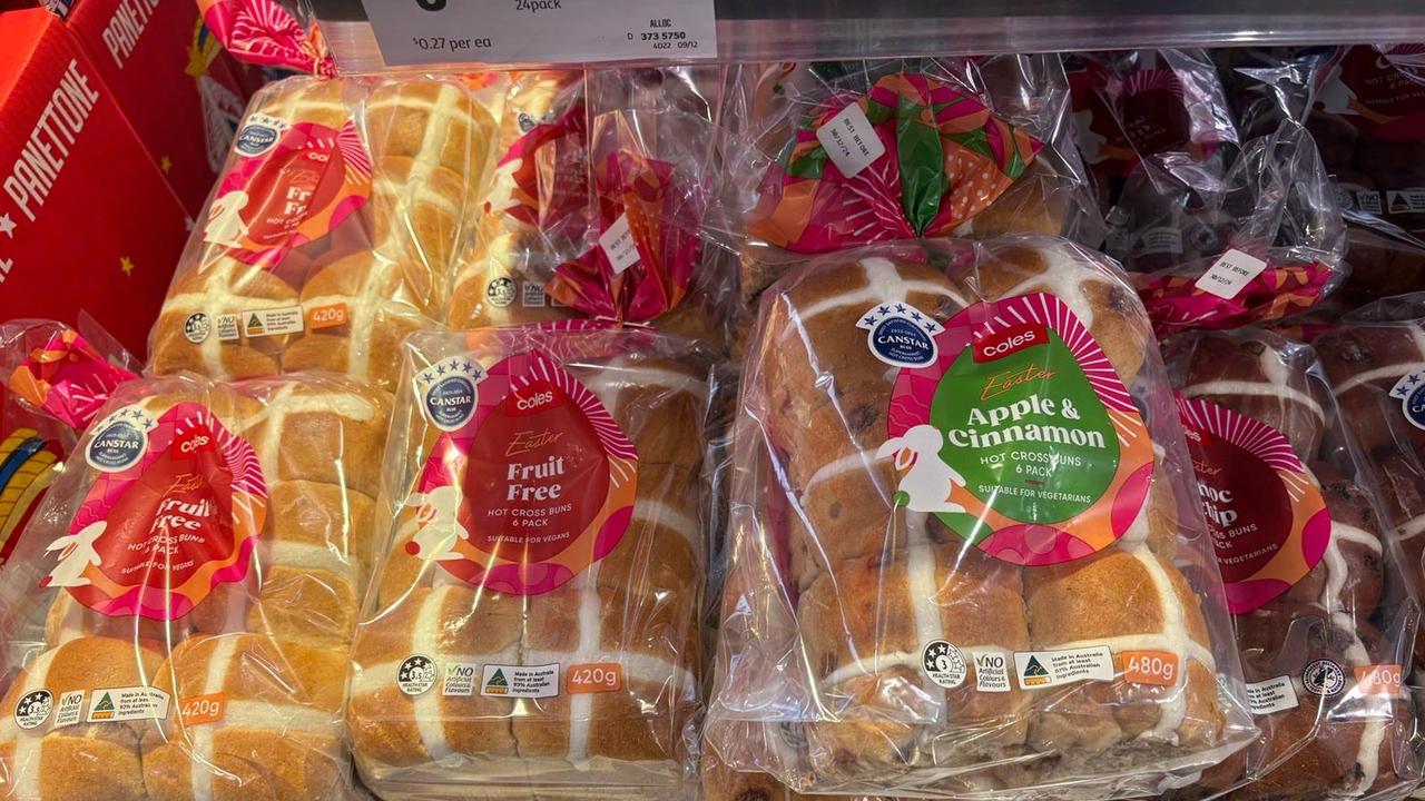 More Aussie supermarkets are moving to put hot cross buns on the shelves months before Easter. Picture: Supplied.