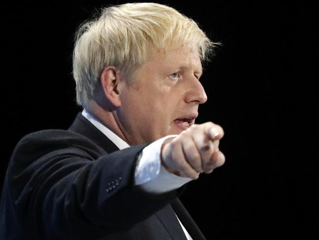 Conservative party leadership candidate Boris Johnson delivers his speech during a Conservative leadership hustings at ExCel Centre in London, Wednesday, July 17, 2019. The two contenders, Jeremy Hunt and Boris Johnson are competing for votes from party members, with the winner replacing Prime Minister Theresa May as party leader and Prime Minister of Britain's ruling Conservative Party. (AP Photo/Frank Augstein)