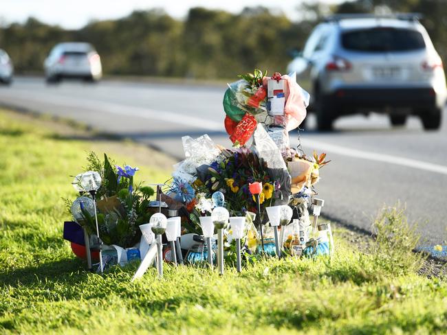 Roadside tribute for Paralowie man Ryan Kelly who was struck by a truck on the Port River Expressway last week. Thursday May 28,2020.Picture Mark Brake