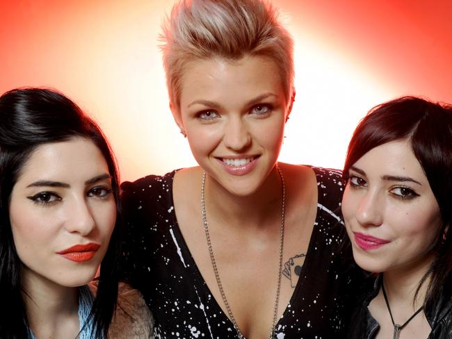 The Veronicas Lisa and Jess Origliasso with Ruby Rose