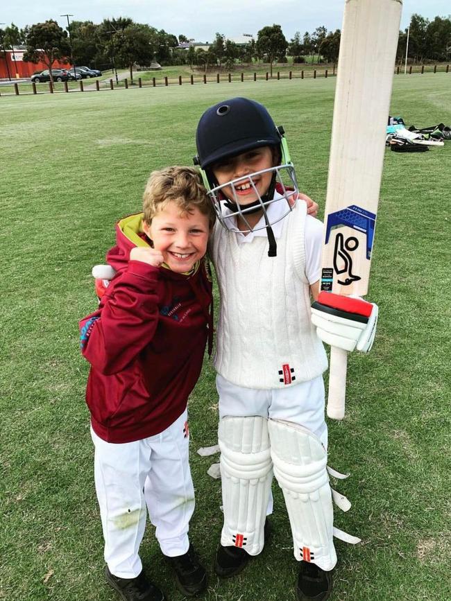 Luke and Gabriel Alp enjoying their Friday night game of cricket for Sunshine Heights. Picture: Supplied