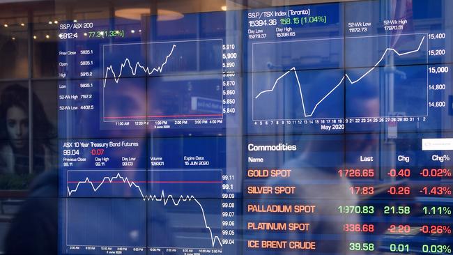 Digital market boards are seen at the Australian Stock Exchange in Sydney on Wednesday. Picture: AAP