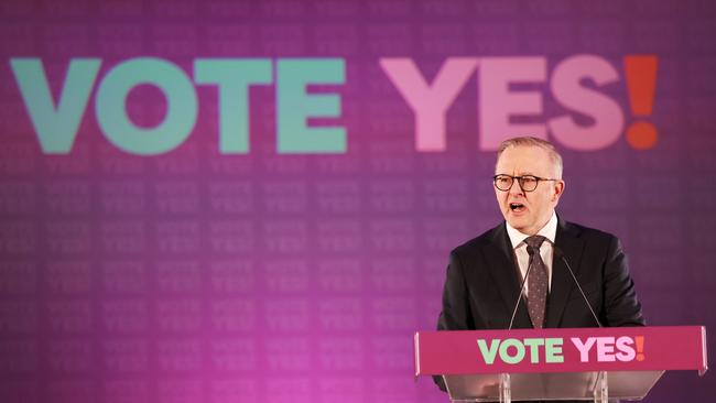 Anthony Albanese speaks at the Yes campaign launch on Wednesday. Picture: James Elsby/Getty Images