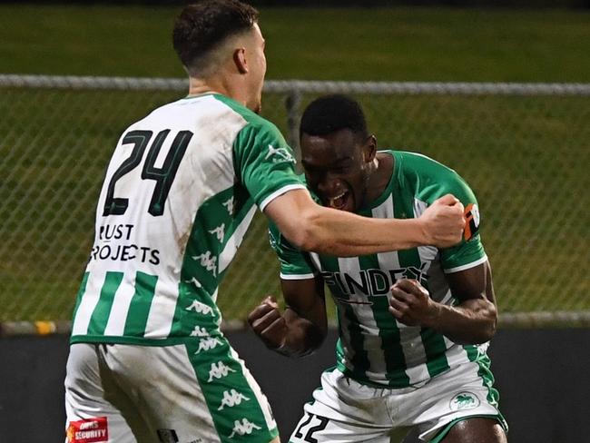 Adolph Koudakpo celebrates a goal. Picture: Mark Avellino