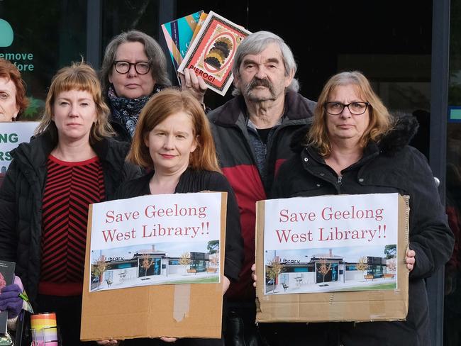 Protestors from Save Geelong West Library outside Geelong West Library who are calling for it to remain open.Picture: Mark Wilson